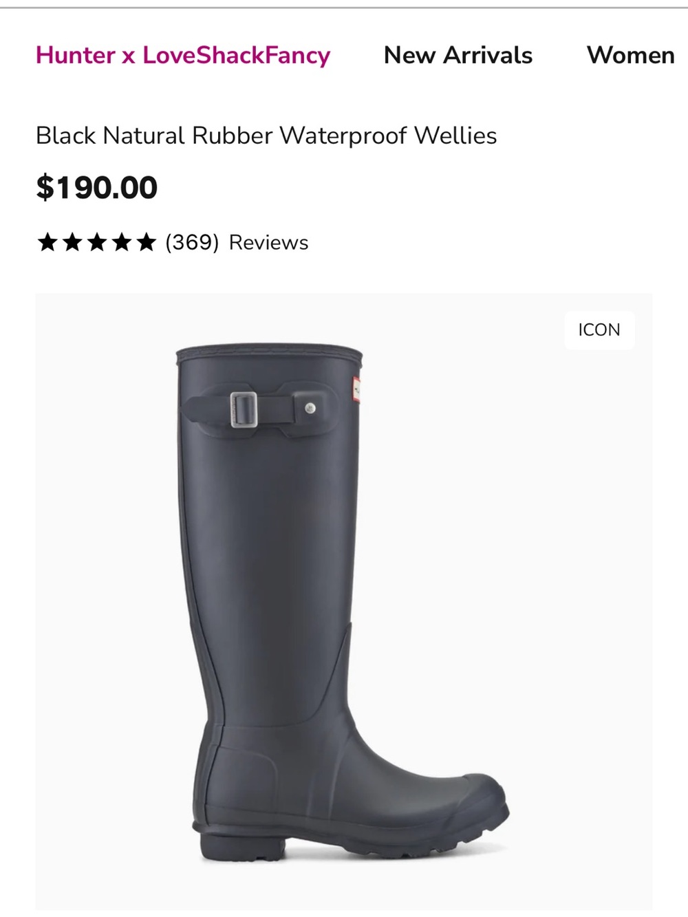 Hunter Black new with box size 8 39 tall rain boots